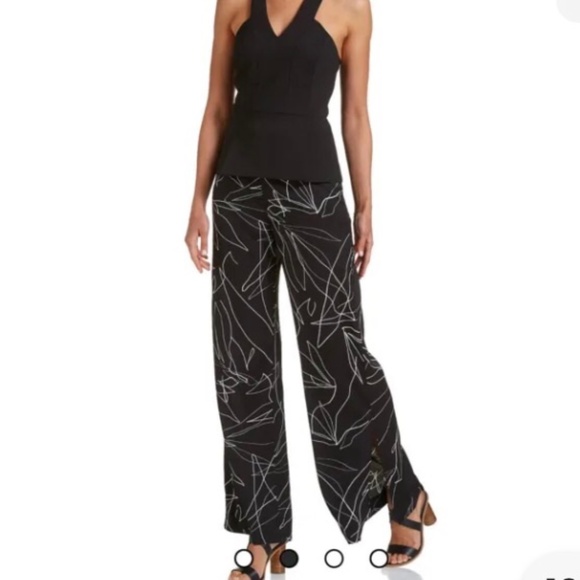 Saba Pants - SABA size 10 contour wide leg silky pants with black and white graphic pattern